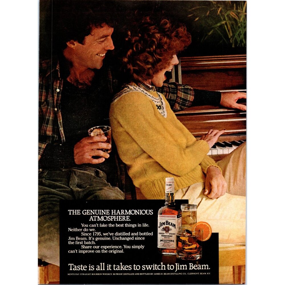 1981 Jim Beam Kentucky Bourbon Whiskey Vintage Print Ad Piano Singing Wall Art